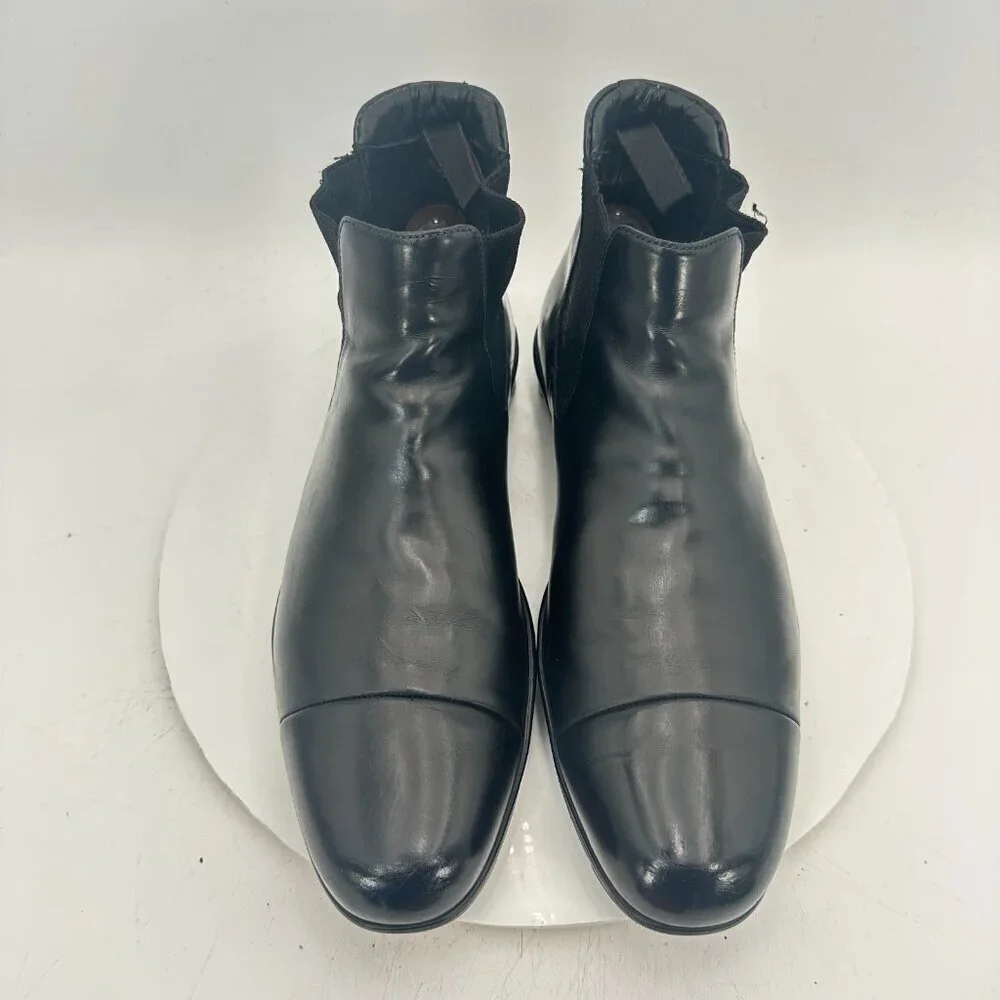 Prada Men UK 7.5 US 8.5 Black Leather Cap Toe Elastic Pull On Ankle Chelsea Boot